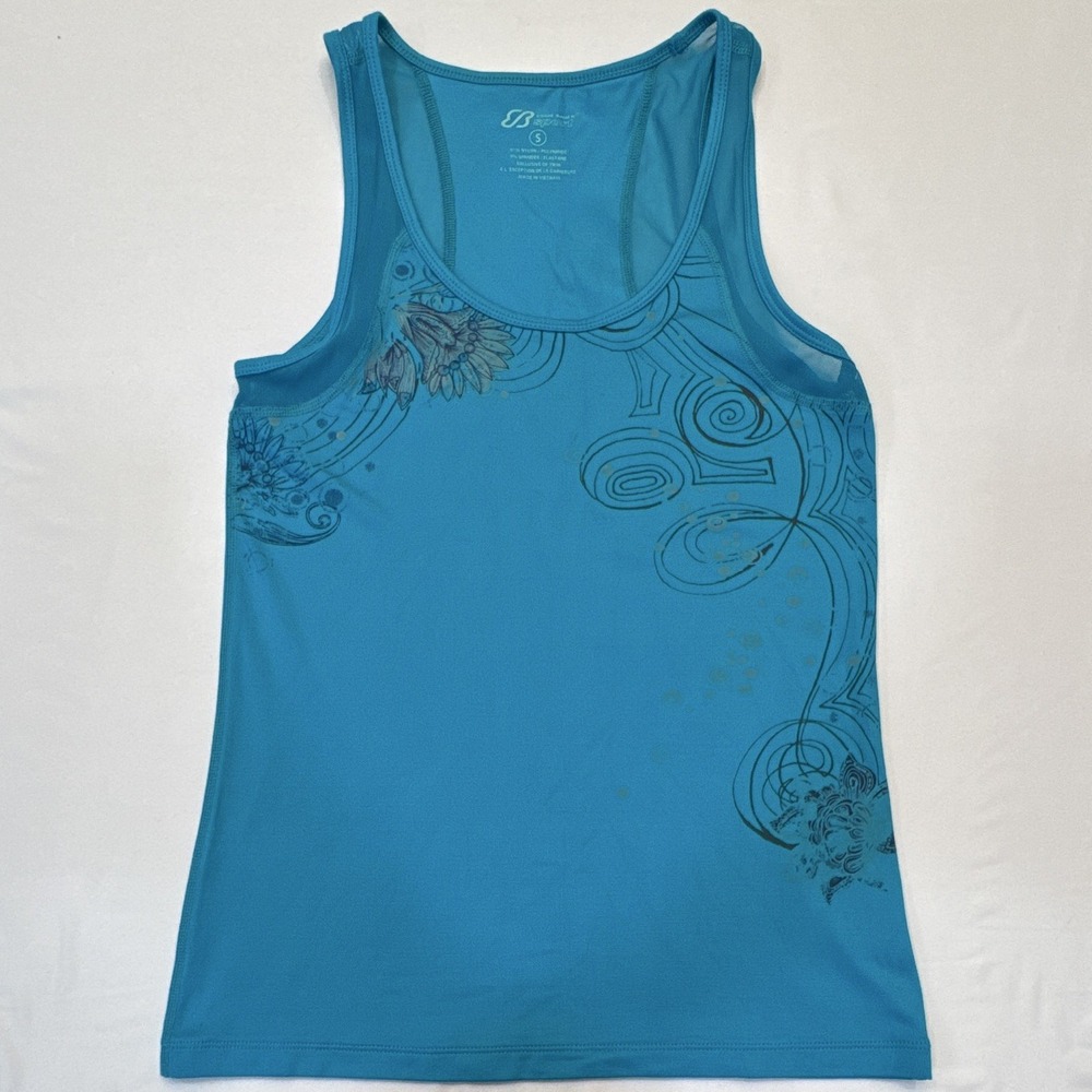 Eddie Bauer Sport Women's Sz S Blue Floral Scoop Neck Racerback Mesh Tank Top